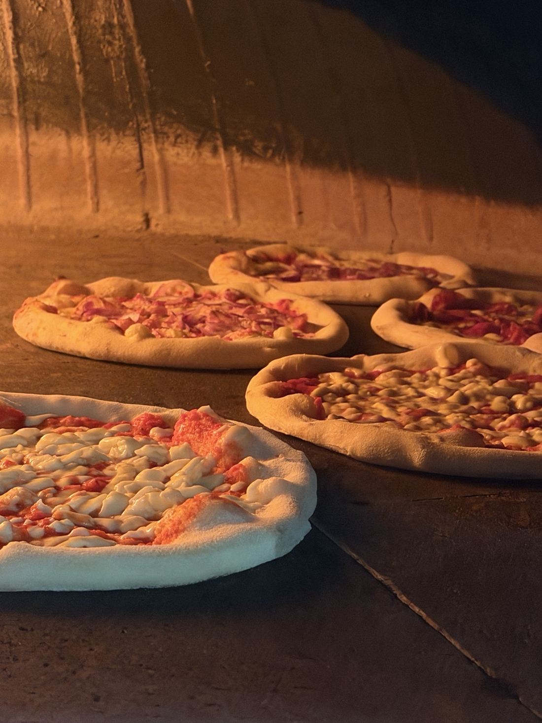 Pizze nel forno a legna